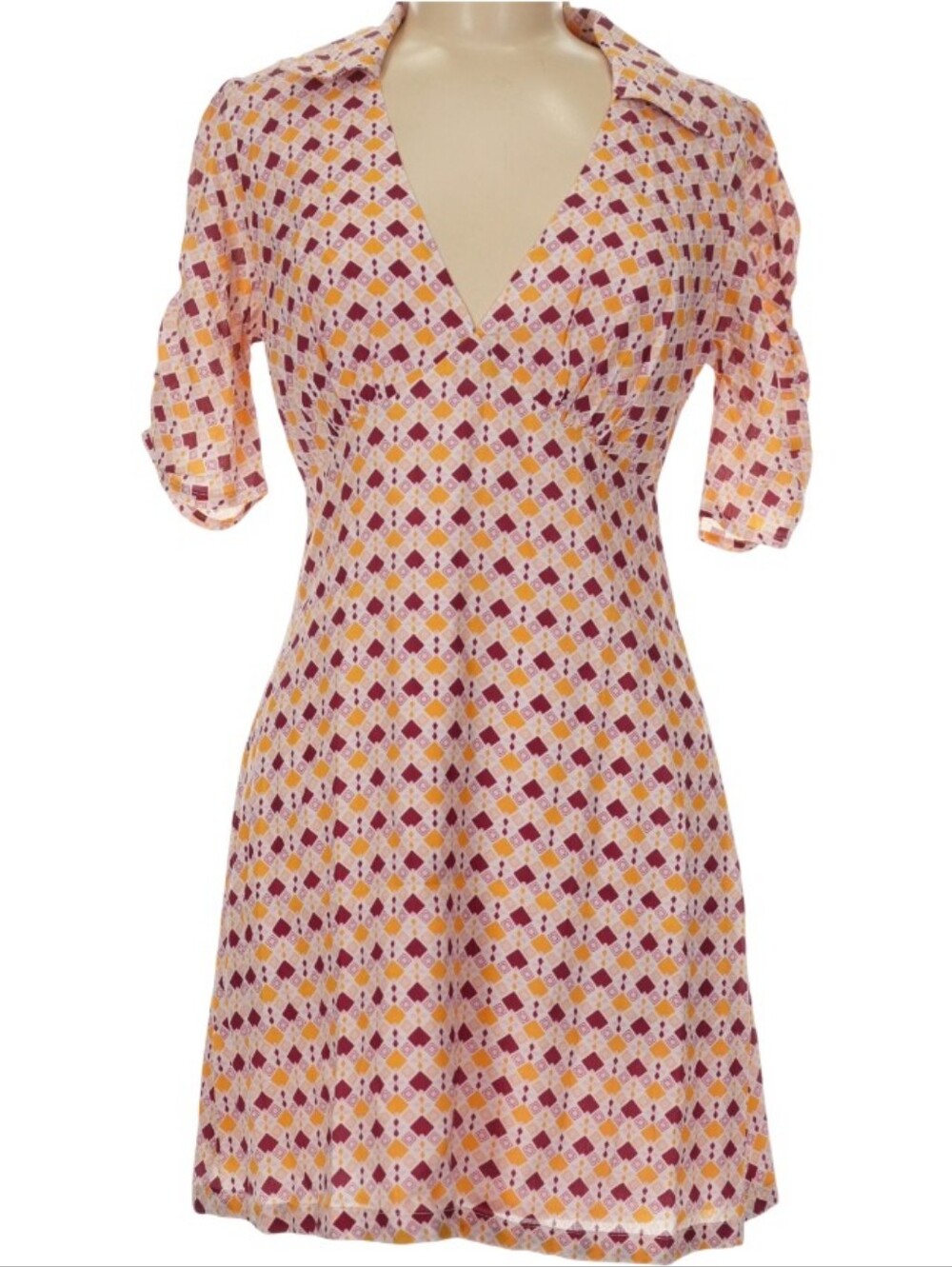 CHARLIE HOLIDAY Mylo Geometric Mini Dress Retro V-Neck Pink Gold Size 6 NWT